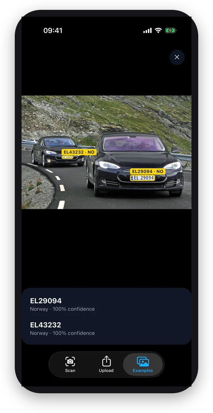 iPhone: two Tesla plates read from a photo